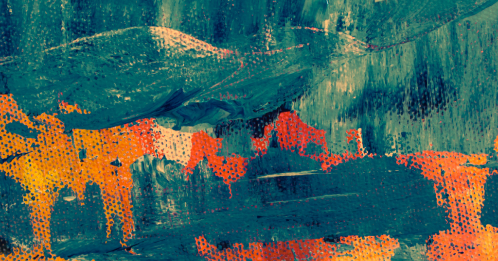 Easy Canvas Art Ideas A close-up of a textured abstract painting featuring a deep teal and forest green upper section with heavy brushstrokes